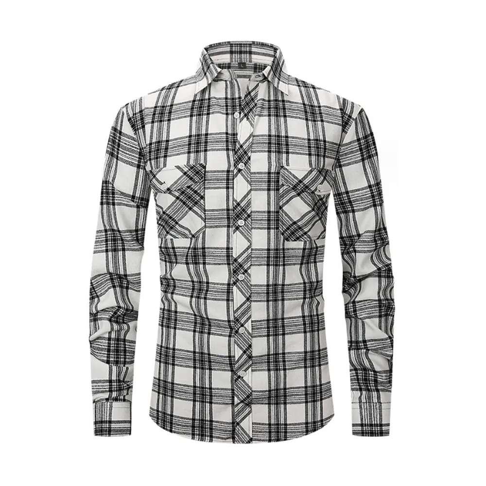 Brushed Plaid Shirt Long Sleeves Double Pockets 17
