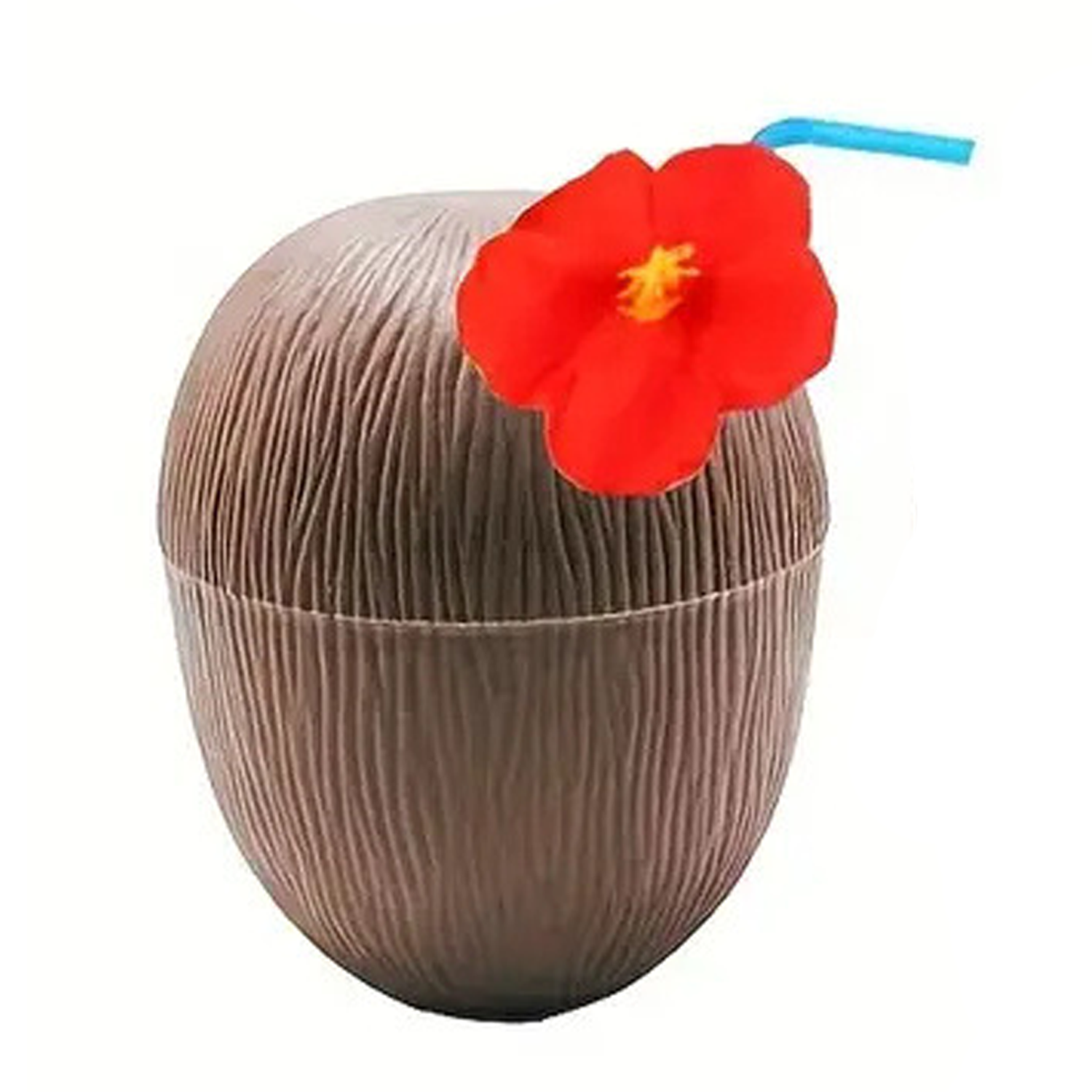 16oz Coconut Drink Cups w/ Flower Straws 6