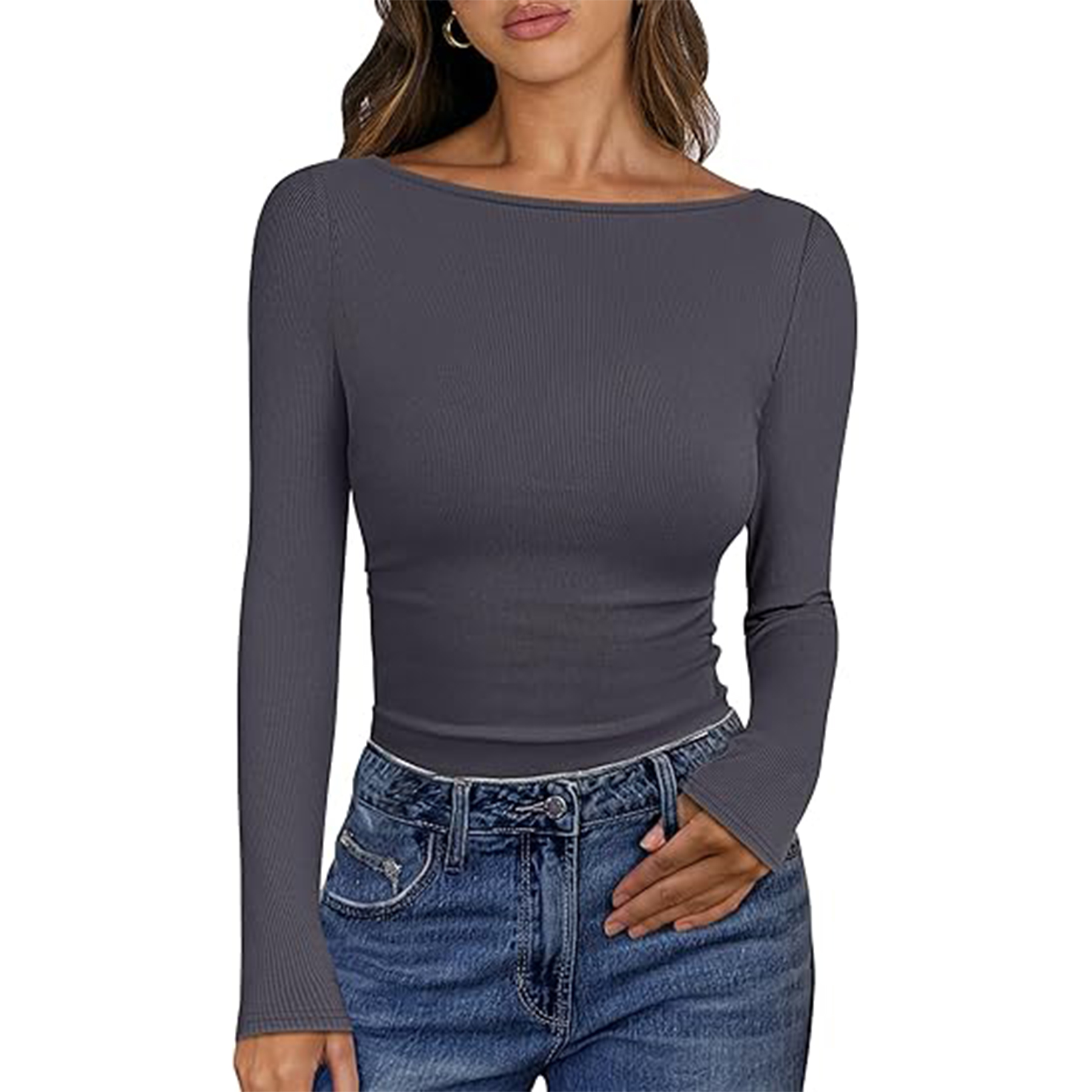 Women Boat Neck Long Sleeve Shirt 8
