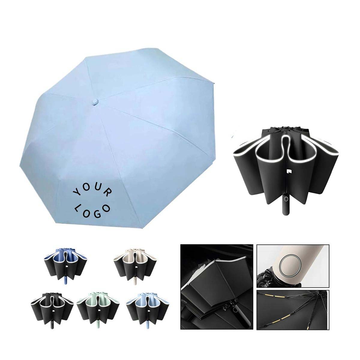 Automatic Folding Umbrella with 20 Ribs and Reflective Trim 1
