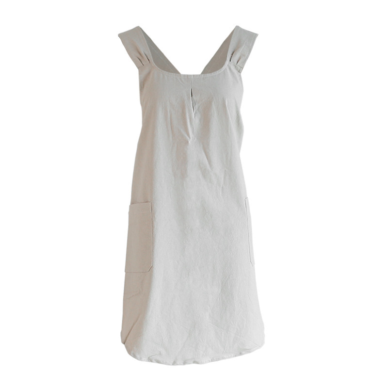 Linen Cotton Cross Back Pinafore Apron with Pockets 7