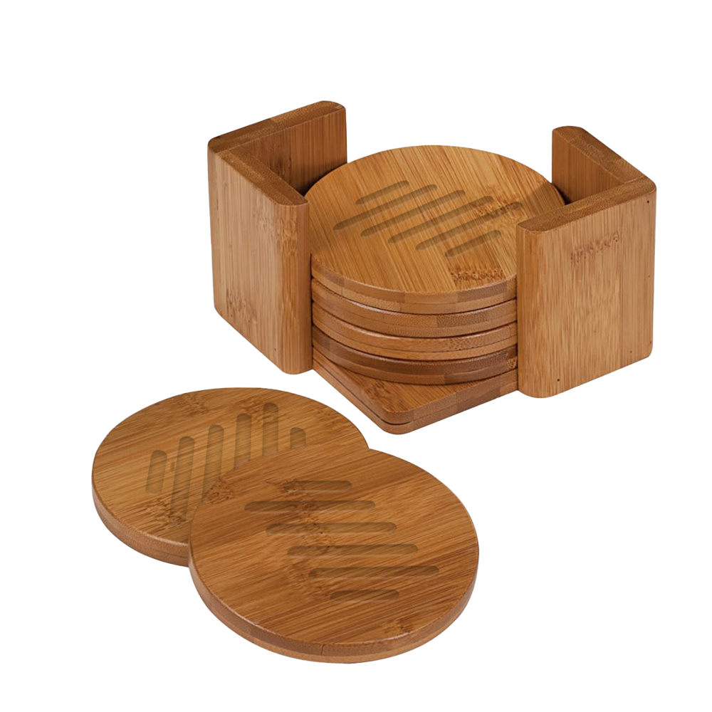 Bamboo Square 6-Coaster Set with Holder