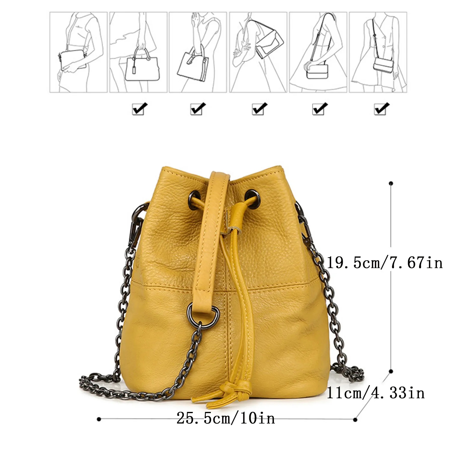 Genuine Leather Bucket Crossbody Bag 7