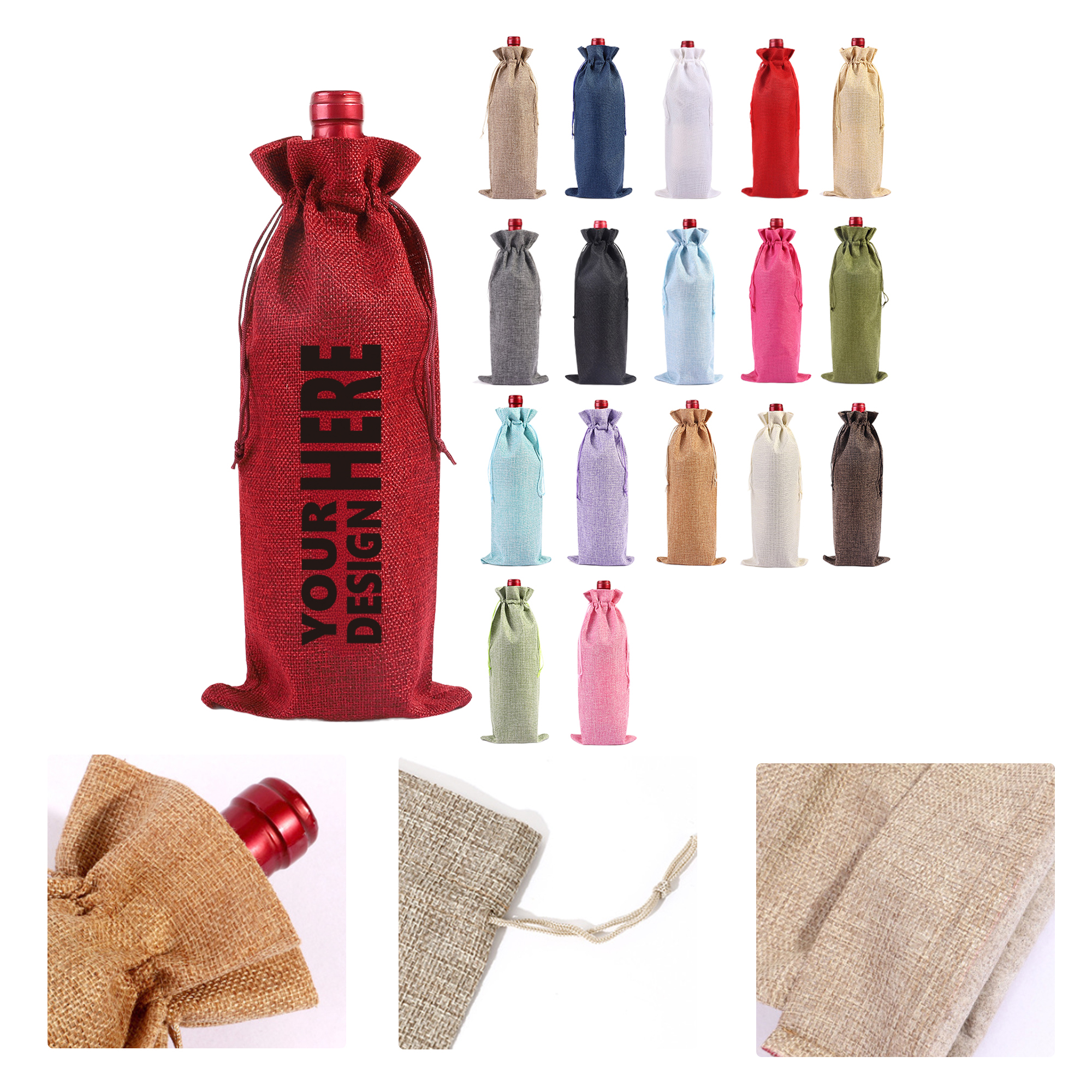 MOQ50 Burlap Wine Bottle Bag with Drawstring Closure 2