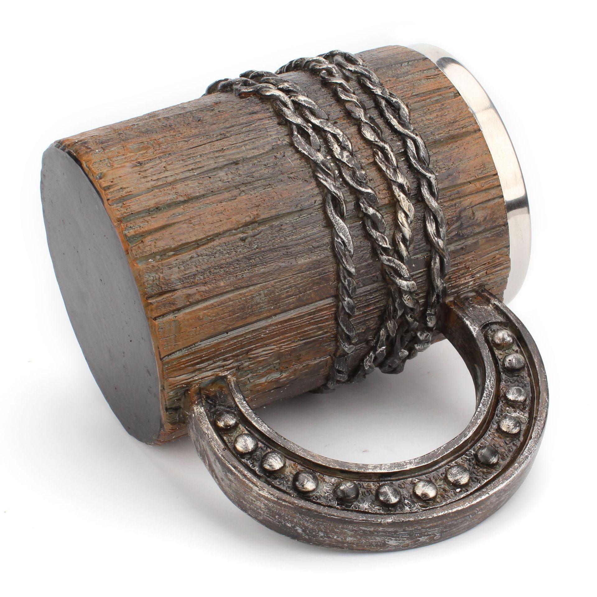 Simulation Horseshoe Handle Chain Wooden Barrel Style Beer Mug 3