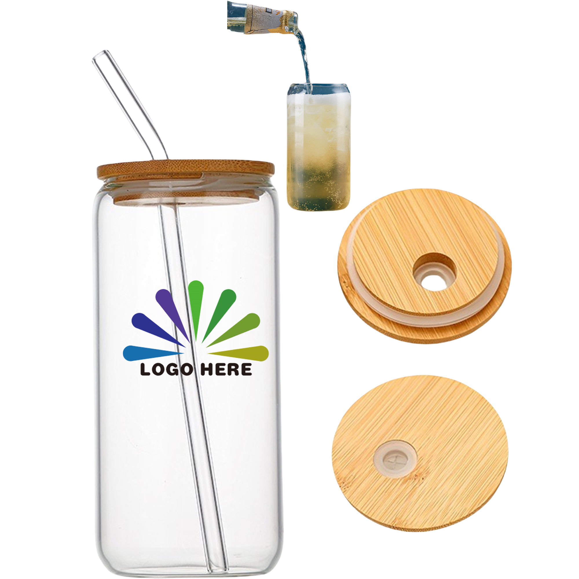 16oz Glass Cups With Lids And Straws MOQ 30PCS 2