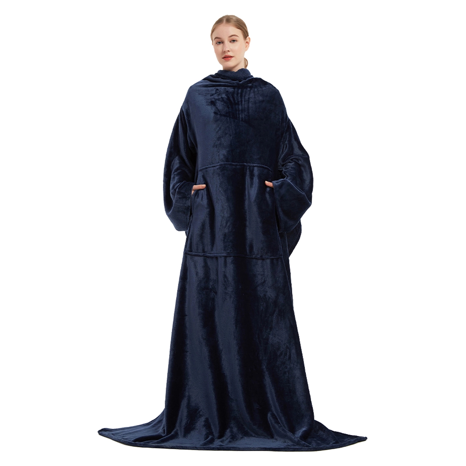 Soft Warm Large Fleece Plush Sleeved Wrap Robe Blanket 3