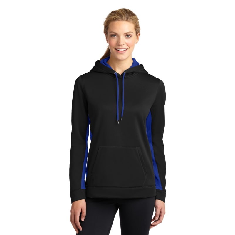 Sport-Tek Women's Sport-Wick Fleece Colorblock Hooded Pullover. 53