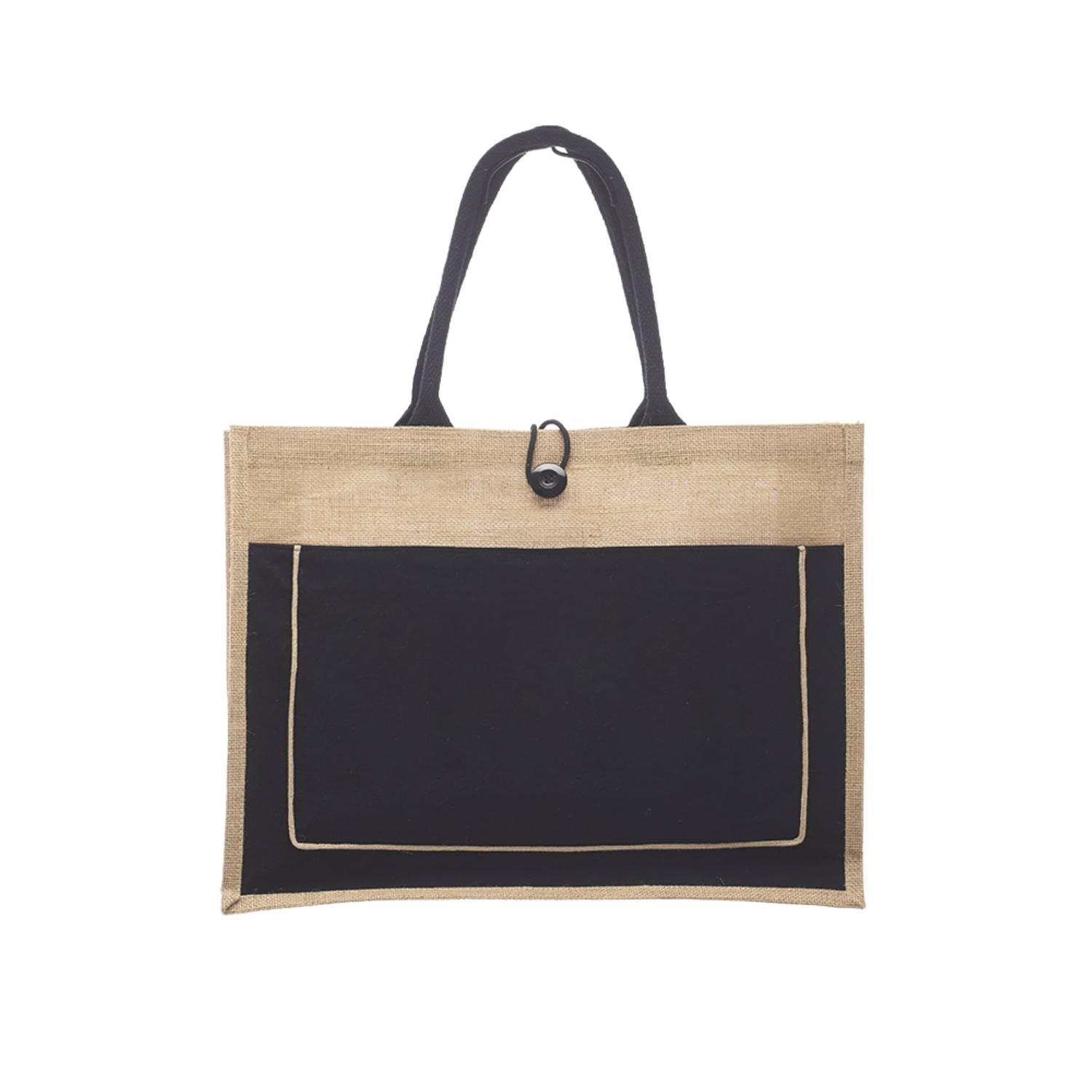 Two Tone Cotton Pocket Jute Tote Bag, custom tote bag with logo imprint 7