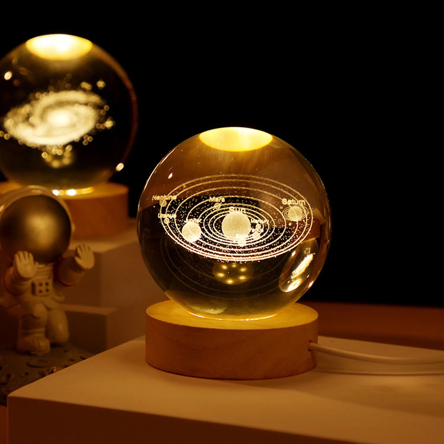 Wooden Luminous Base Crystal Ball Night Light Decoration 6