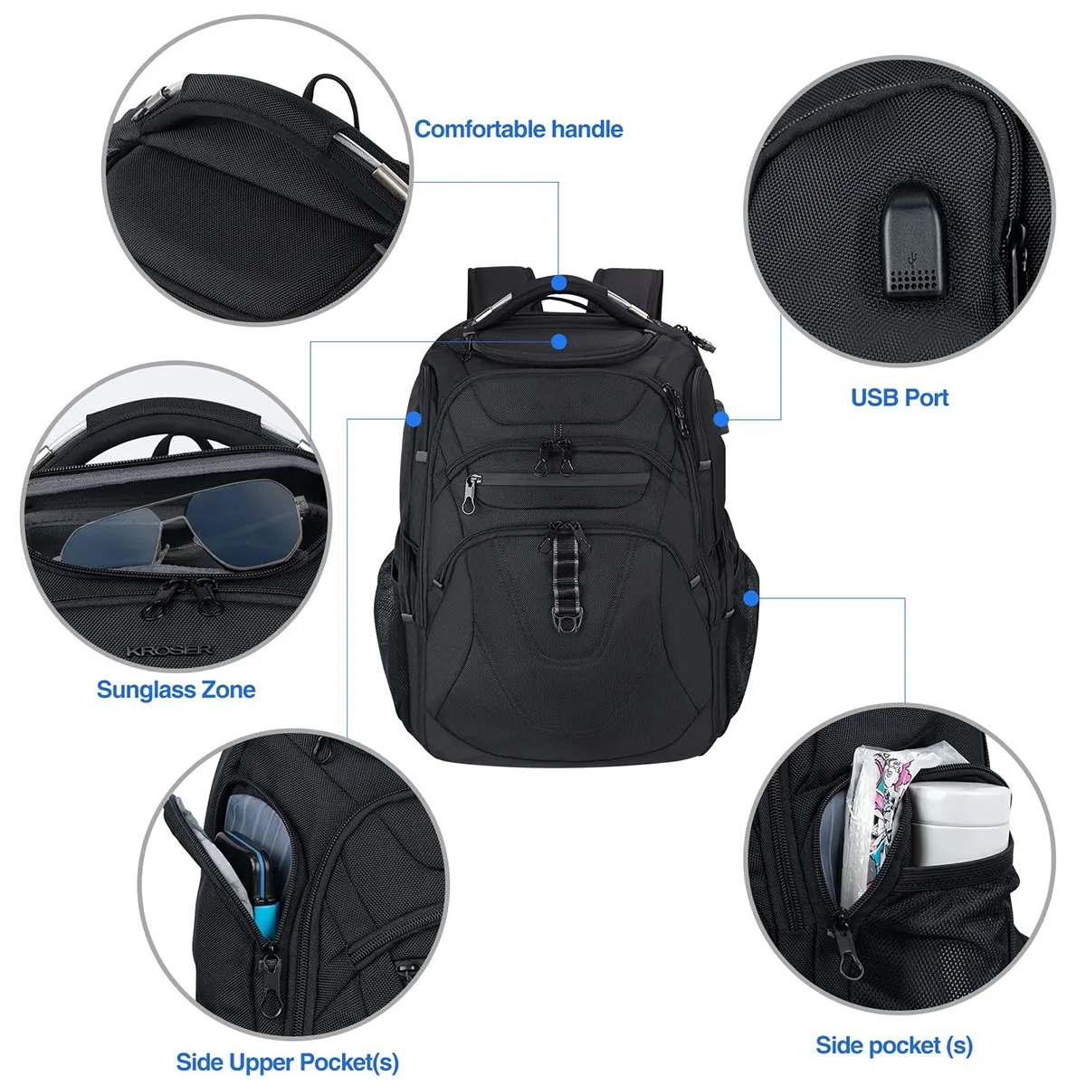Extra Large Laptop Backpack Business Heavy Duty USB Port 4
