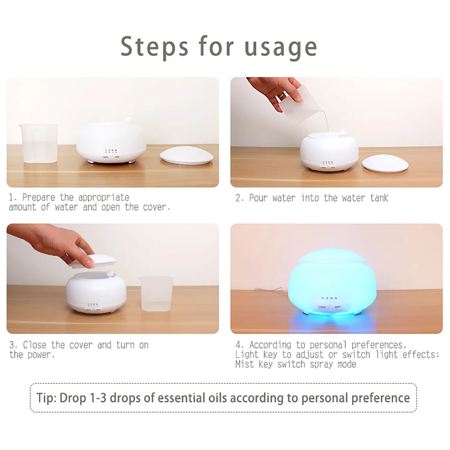 300ml Cool Mist Humidifier with 7 Color LED Lights Changing 6