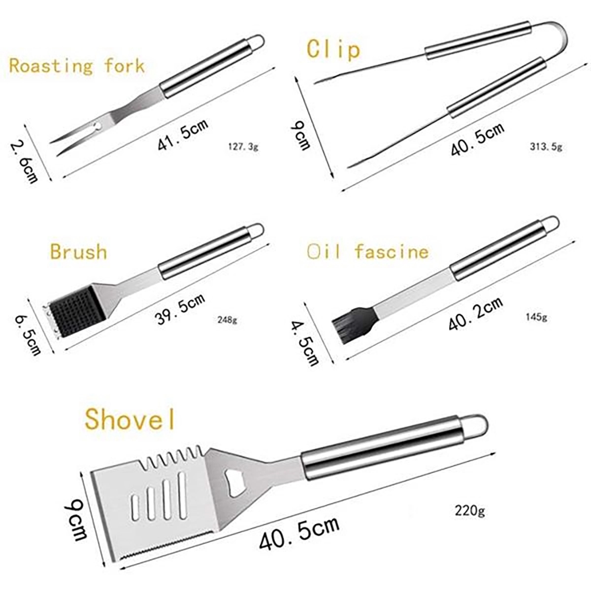 25Pcs Enlarged Handle Stainless Steel Grill Tools Set 6