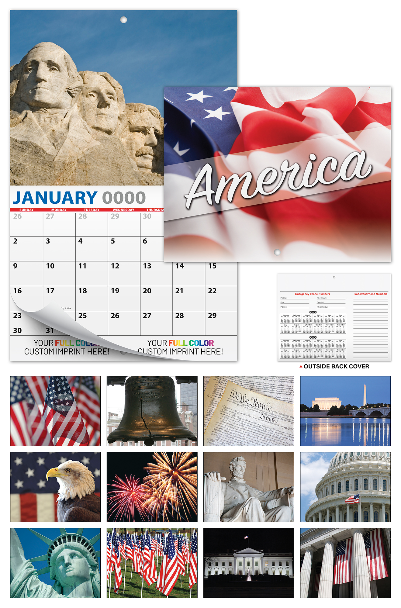 13 Month Custom Appointment Wall Calendar (High Gloss UV-Coated Cover)- PATRIOTIC 1