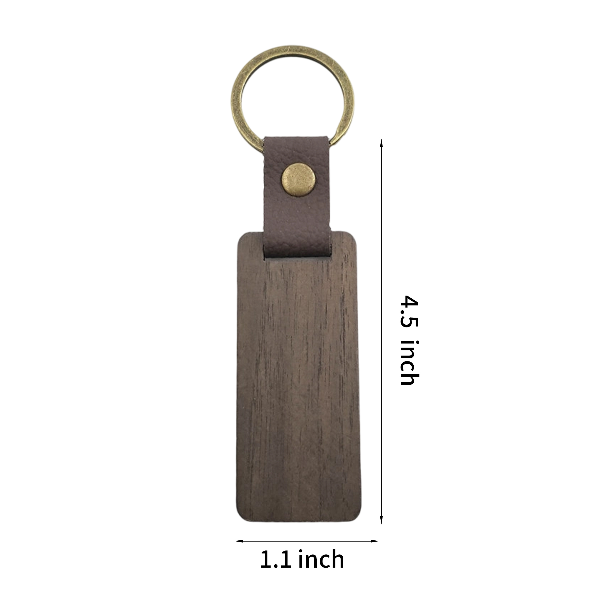 Leather Strap Wood Accent Key Ring Walnut Beech Or Bamboo 4.5" By 1.1" 4