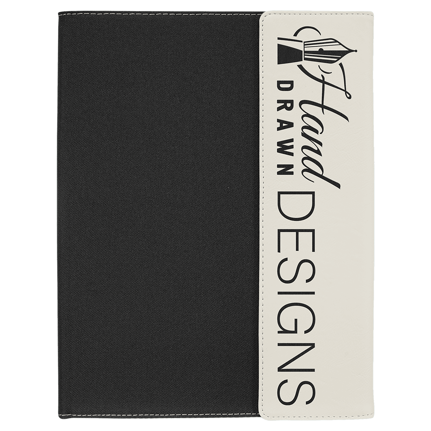 9 1/2" x 12" White Leatherette / Black Canvas Portfolio with Note Pad 2