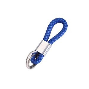 Chic Dual Rings Weaved PU Leather Keychain 8