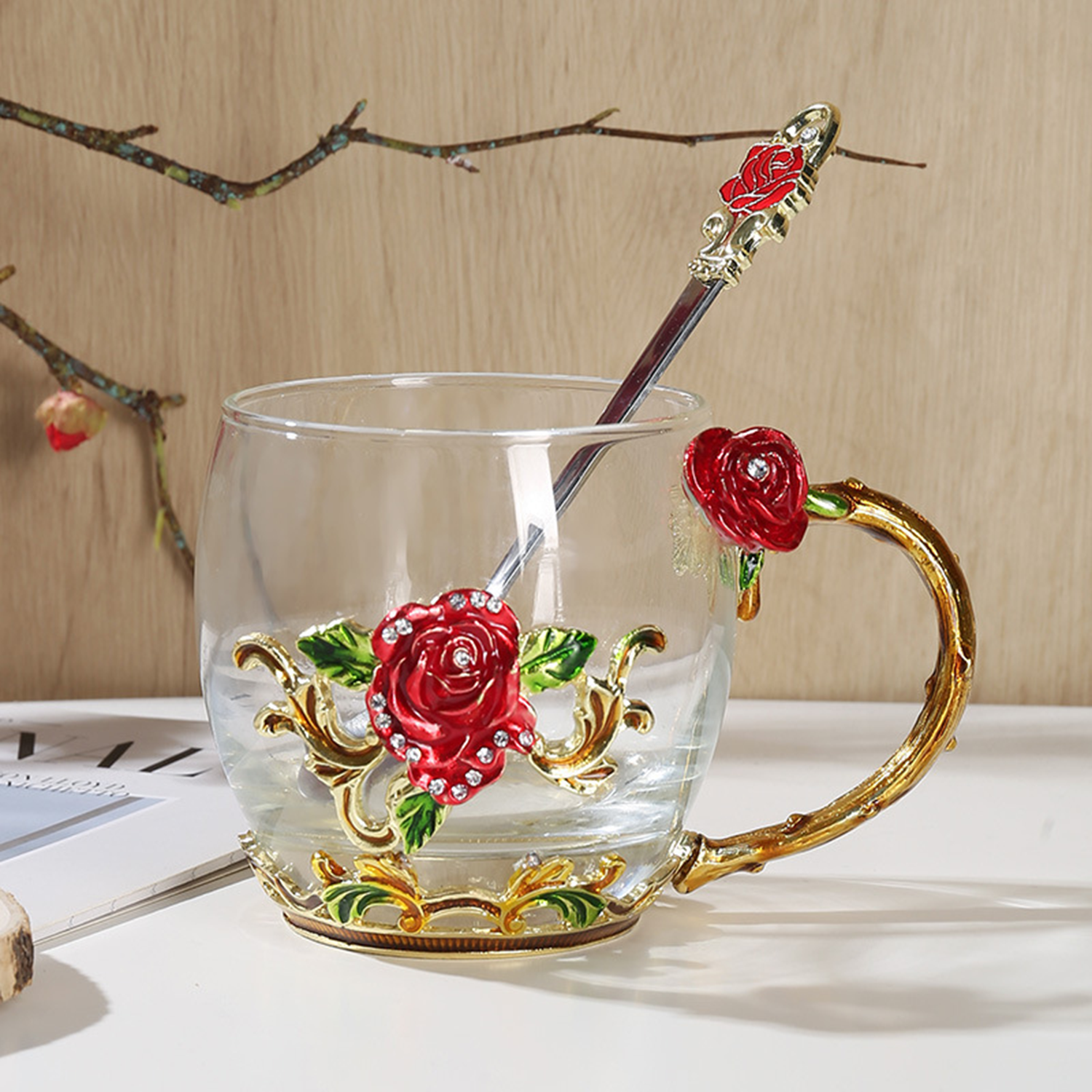 11Oz Christmas Red Teacup With Spoon Set 5