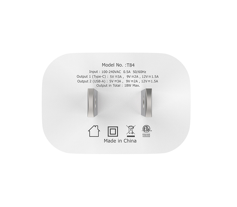 Dual Port USB Wall Plug Charger - PD 18W + QC3.0 7