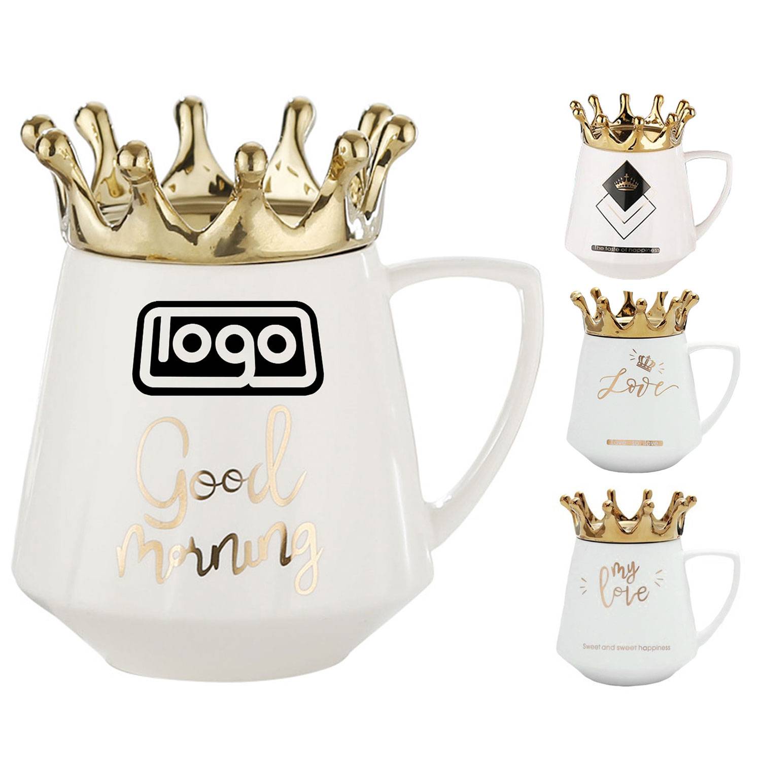 12oz Gold Crown Lid Ceramic Coffee Mug 5