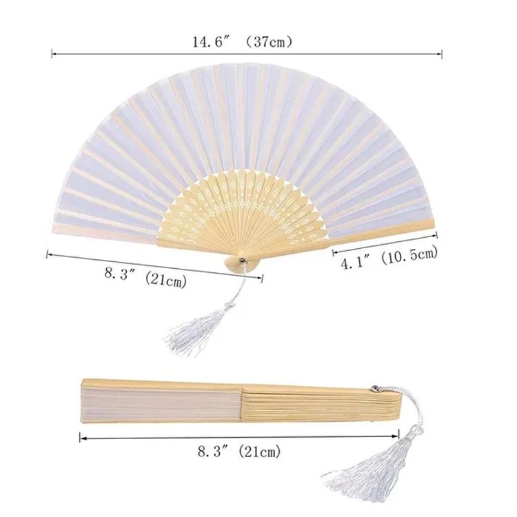 Elegant Fabric Bamboo Folding Fan with Tassel 1