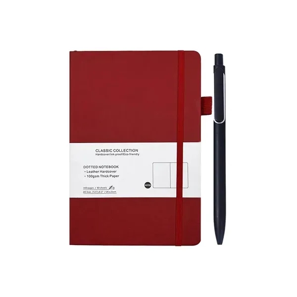 A5 Leather Dotted Notebook and Metal Pen Set 5
