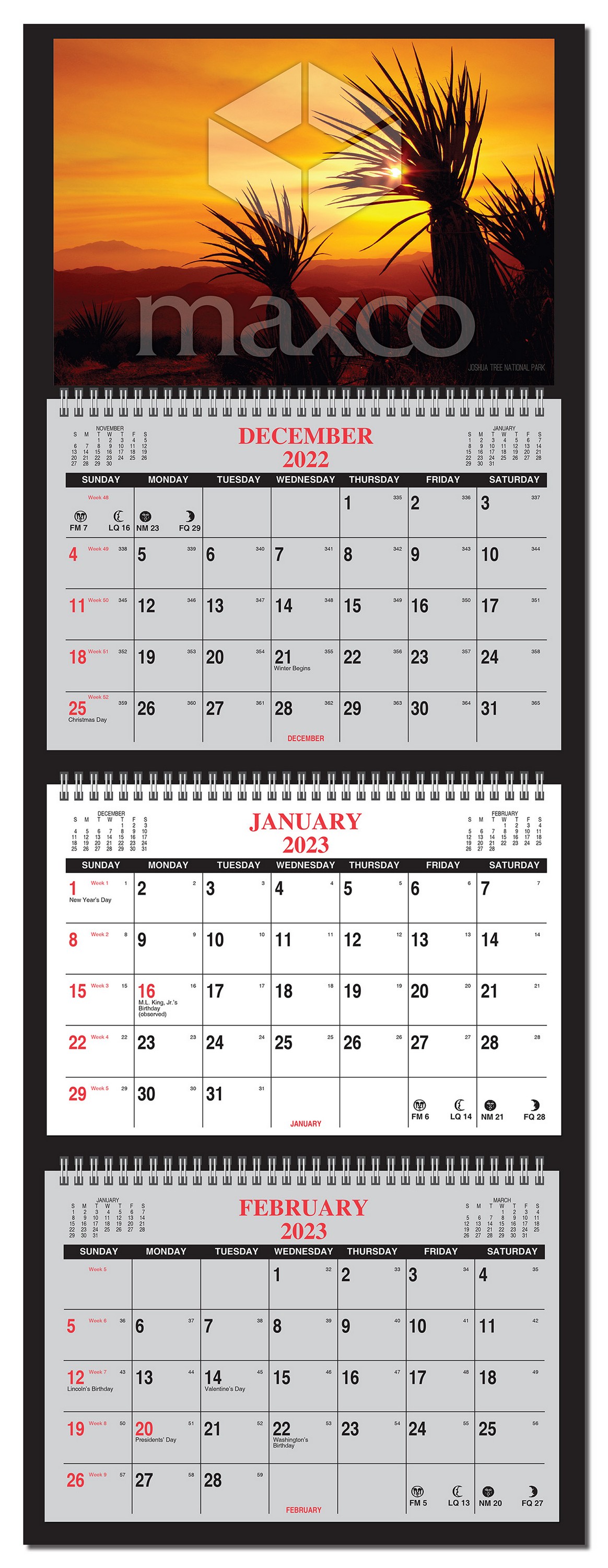 4 Panel Month View Wall Calendar-1 color