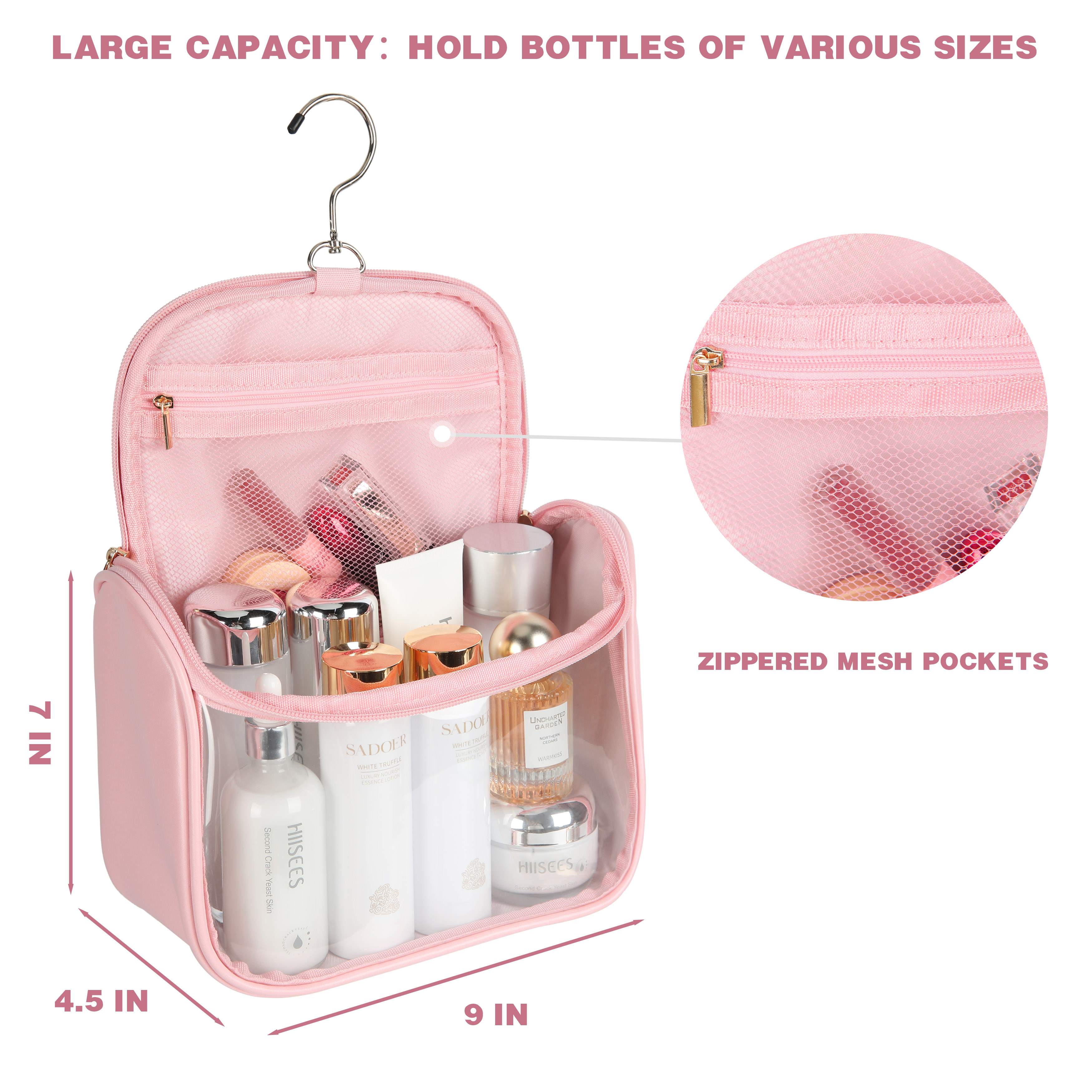 Hanging PU Leather Toiletry Bag with Clear PVC Window 9