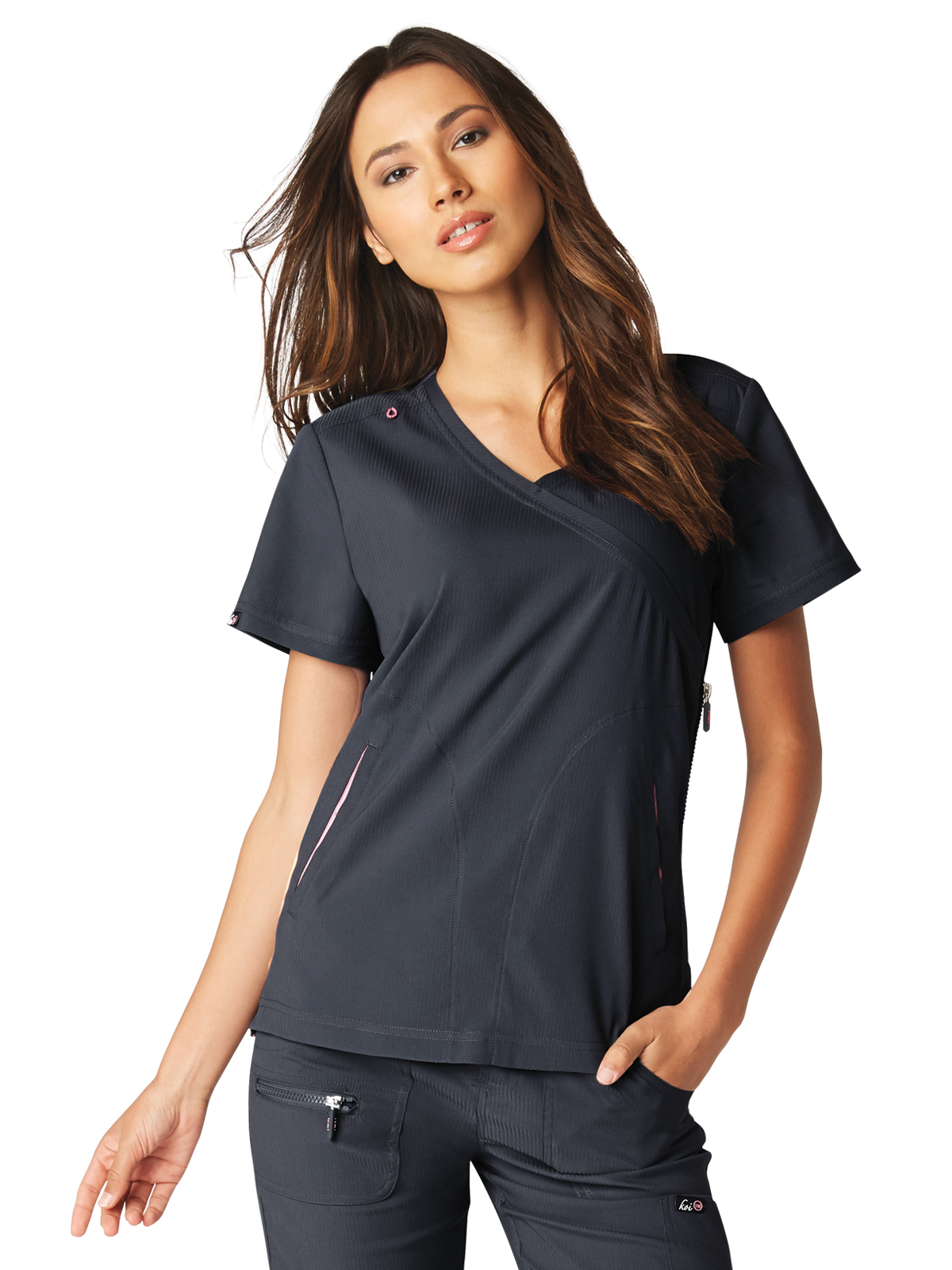 koi - Lite - Women's Three-Pocket Mock-Wrap Philosophy Top 26