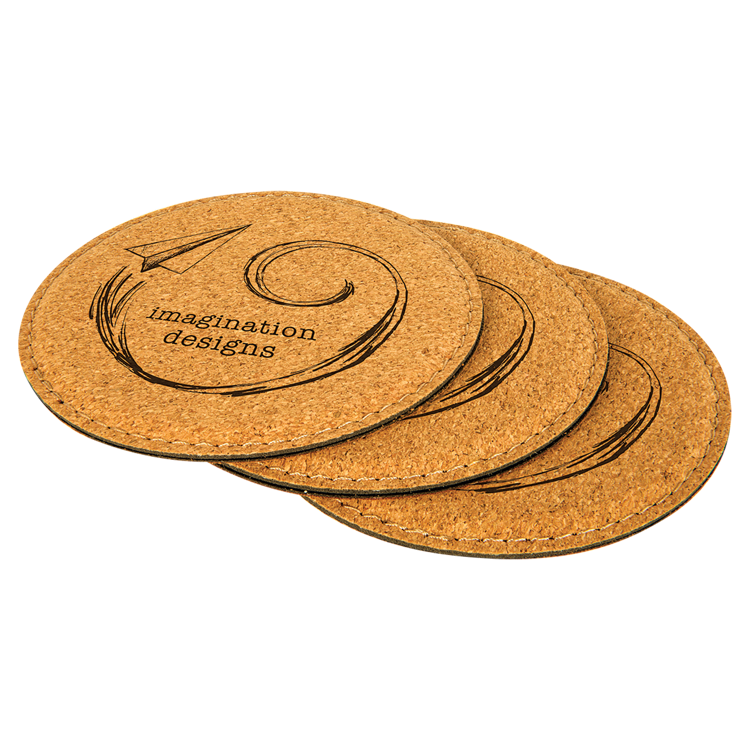 4" Round Cork Coaster with Stitching 3