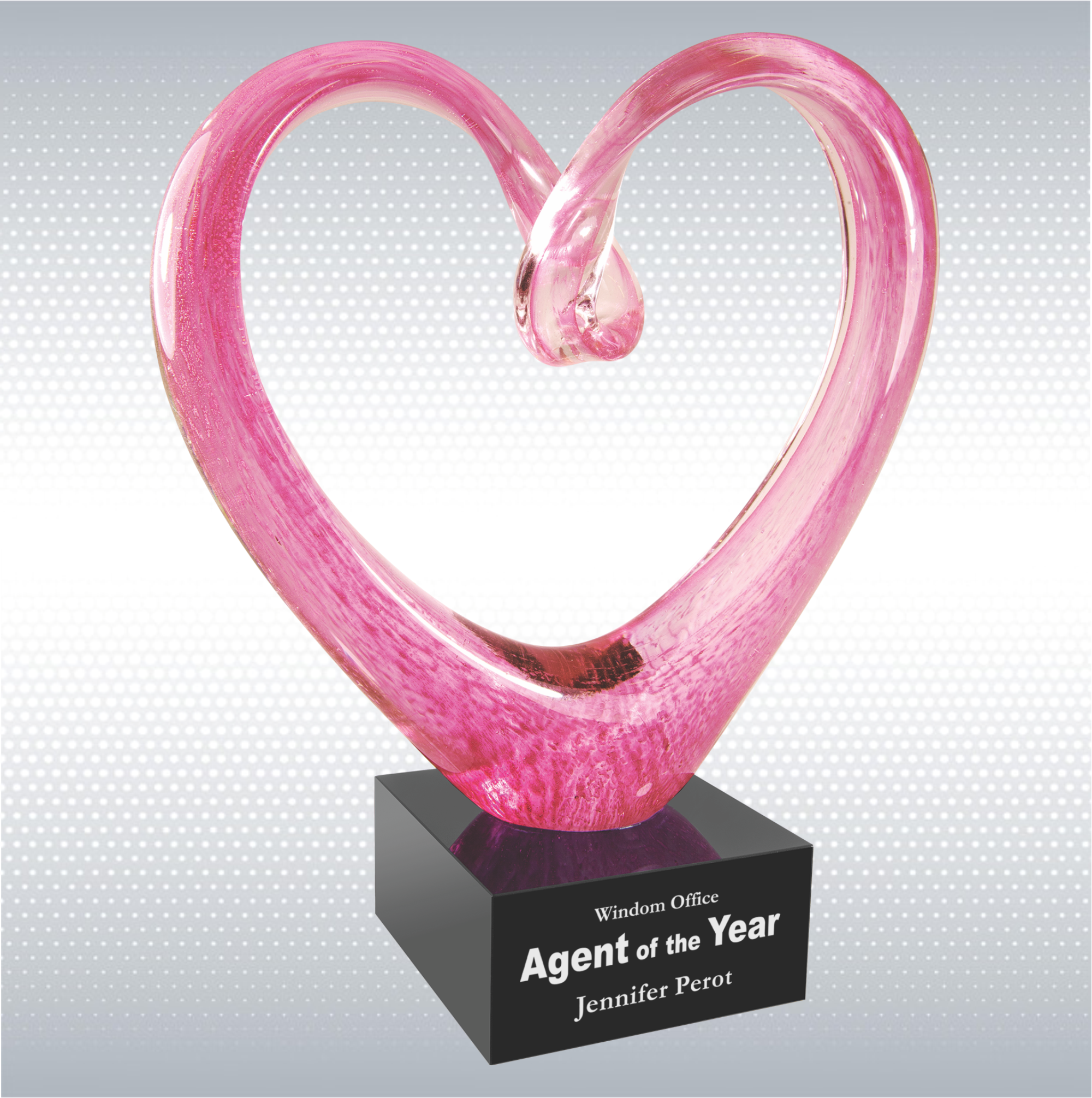 9" Pink Glass Heart with Black Base 3