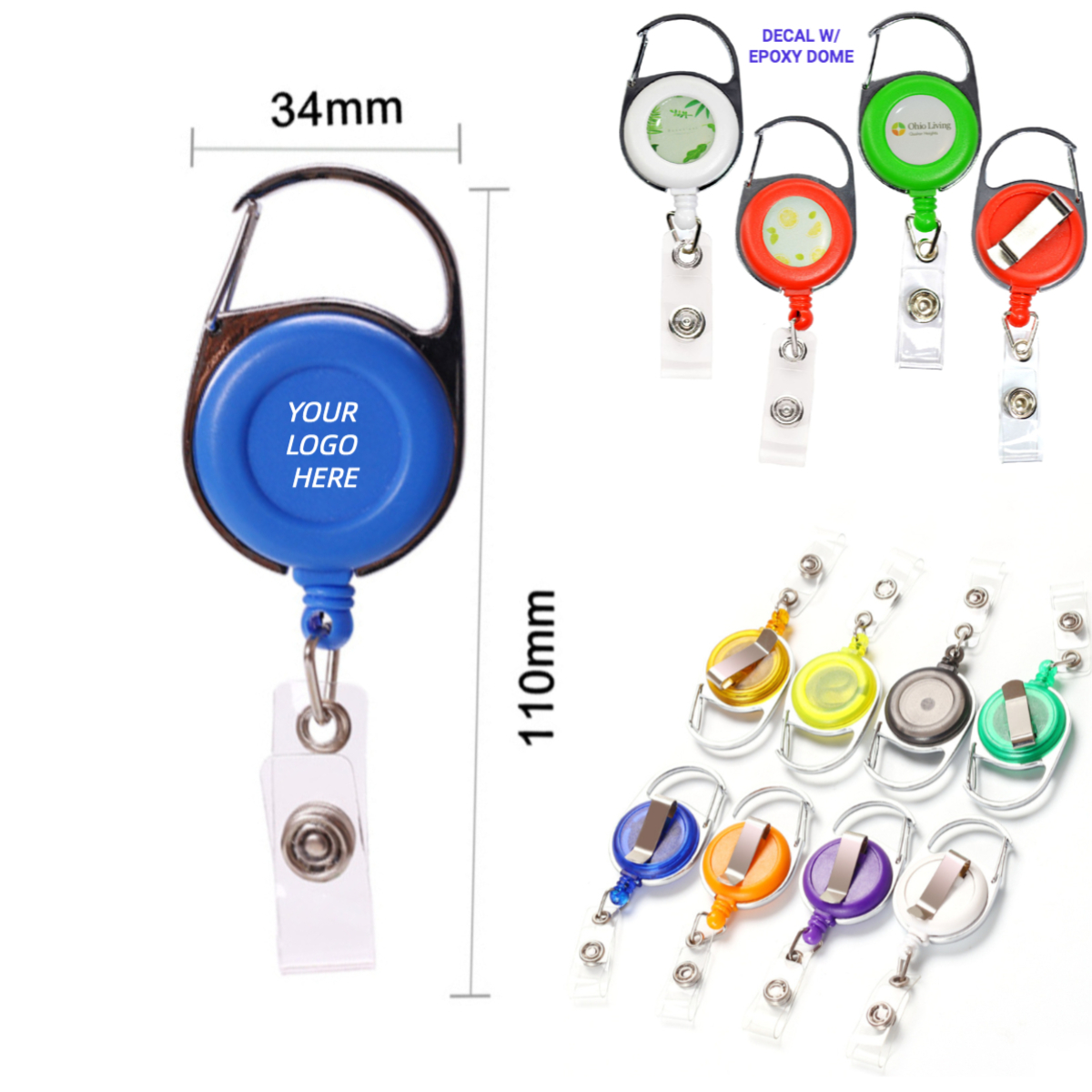 Retractable Carabiner Round Badge Reel w/ Belt Clip 1