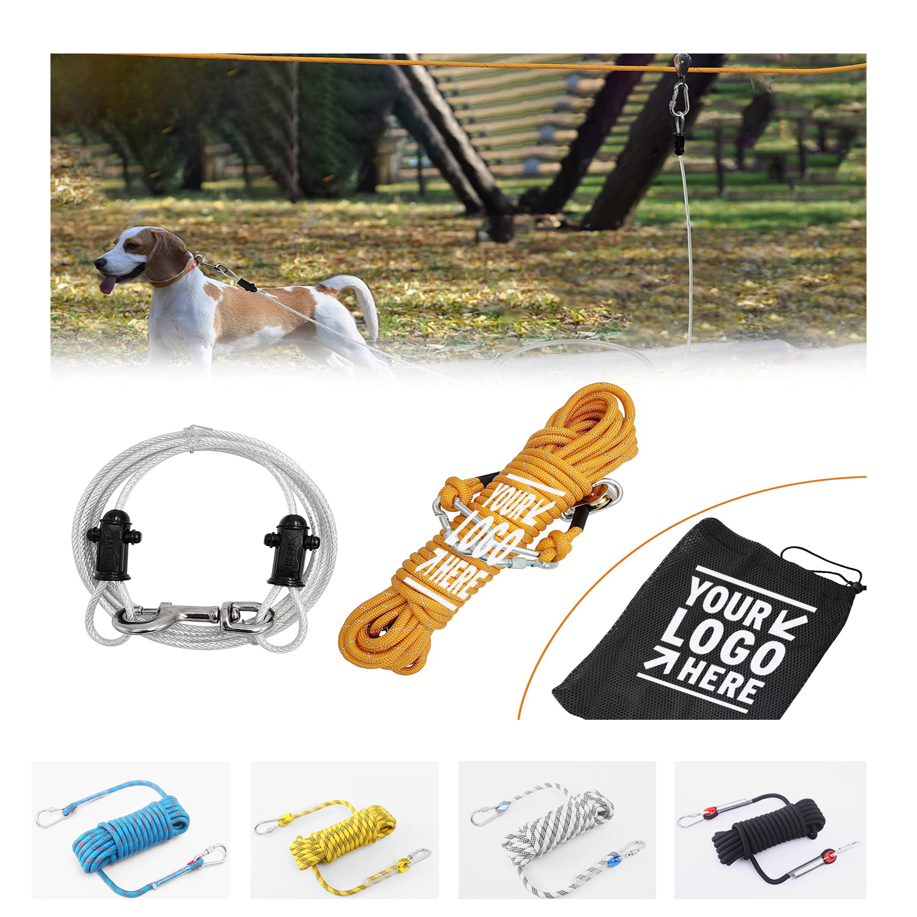 Dogs Up To 125 Pounds Dog Lead Reflective Tie Out 50 Feet Trolley Runner Cable 2