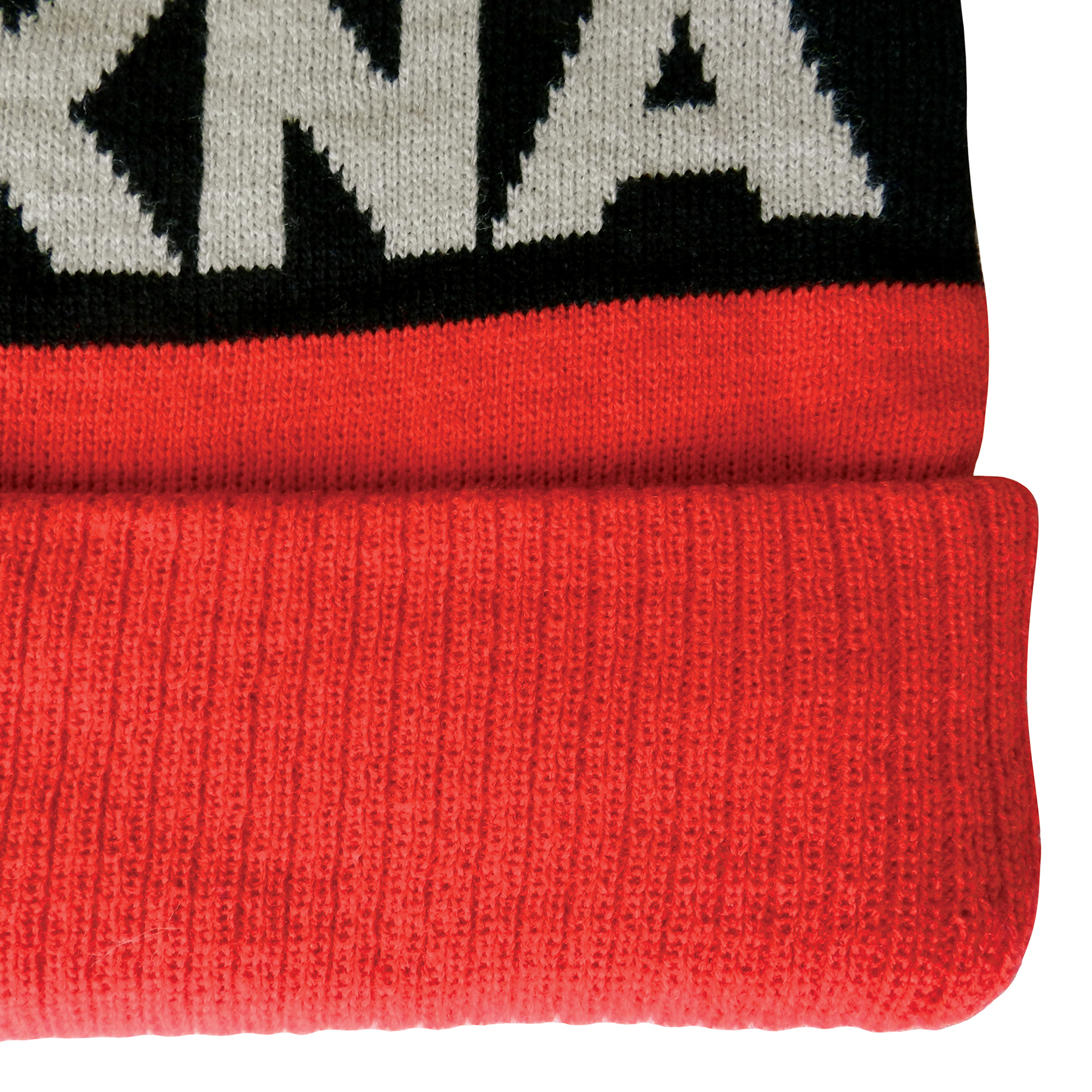 Knit Beanie with Pom and Ribbed Cuff (Woven Logo) 14