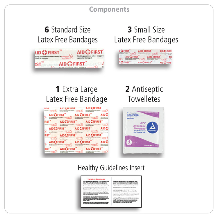 "TROUTDALE" 13 Piece First Aid Kit inTranslucent Zipper Kit with Plastic Carabiner Attachment 12
