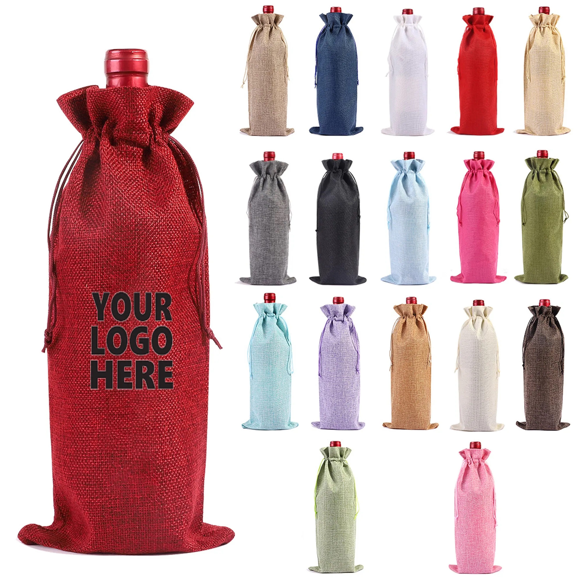 Christmas Linen Wine Drawstring Bag Champagne Gift Storage B