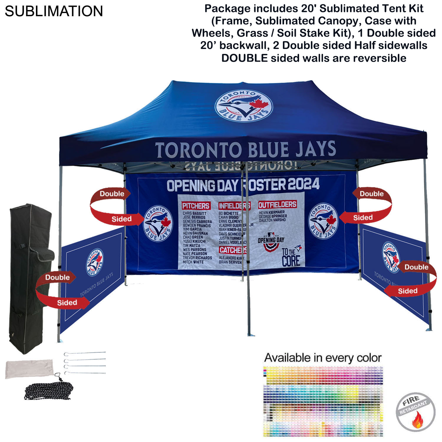 48Hr Quick Ship - 20' Sublimated Tent Kit, DOUBLE sided 20' backwall, 2 DOUBLE side half sidewall 7