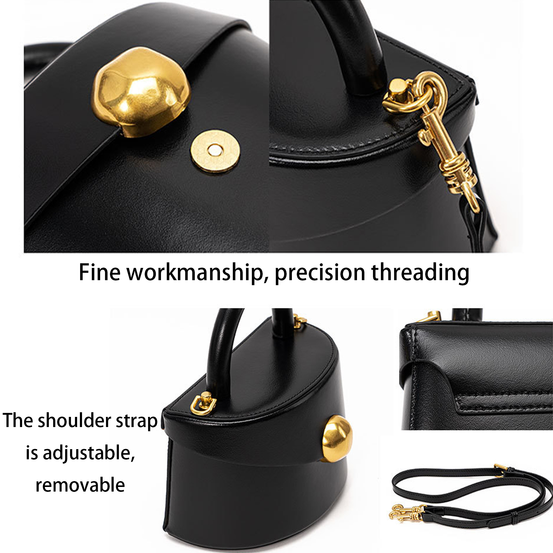 Genuine Leather Semi-round hand-held bag 8