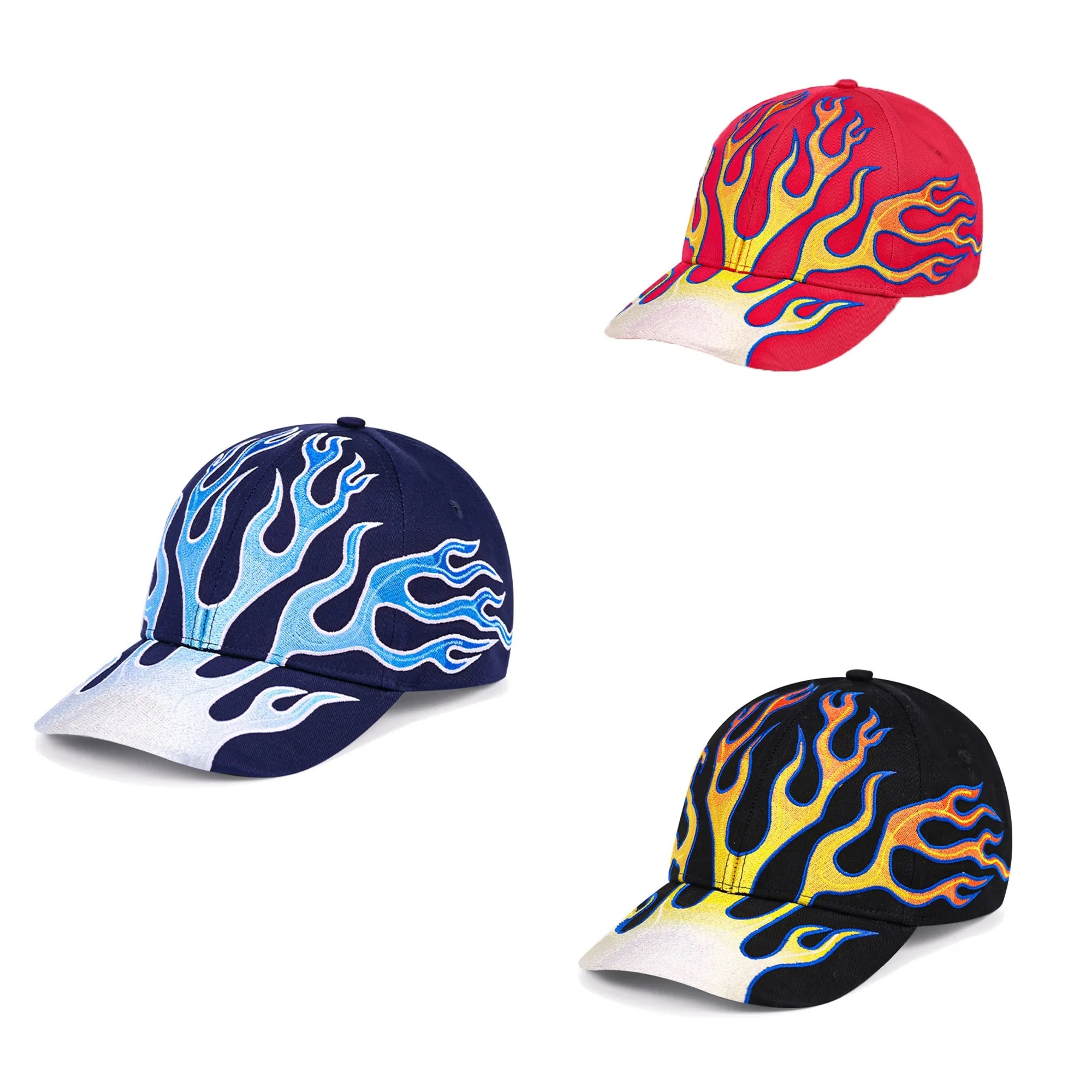 Embroidered Flame Pattern Cotton Baseball Cap 2