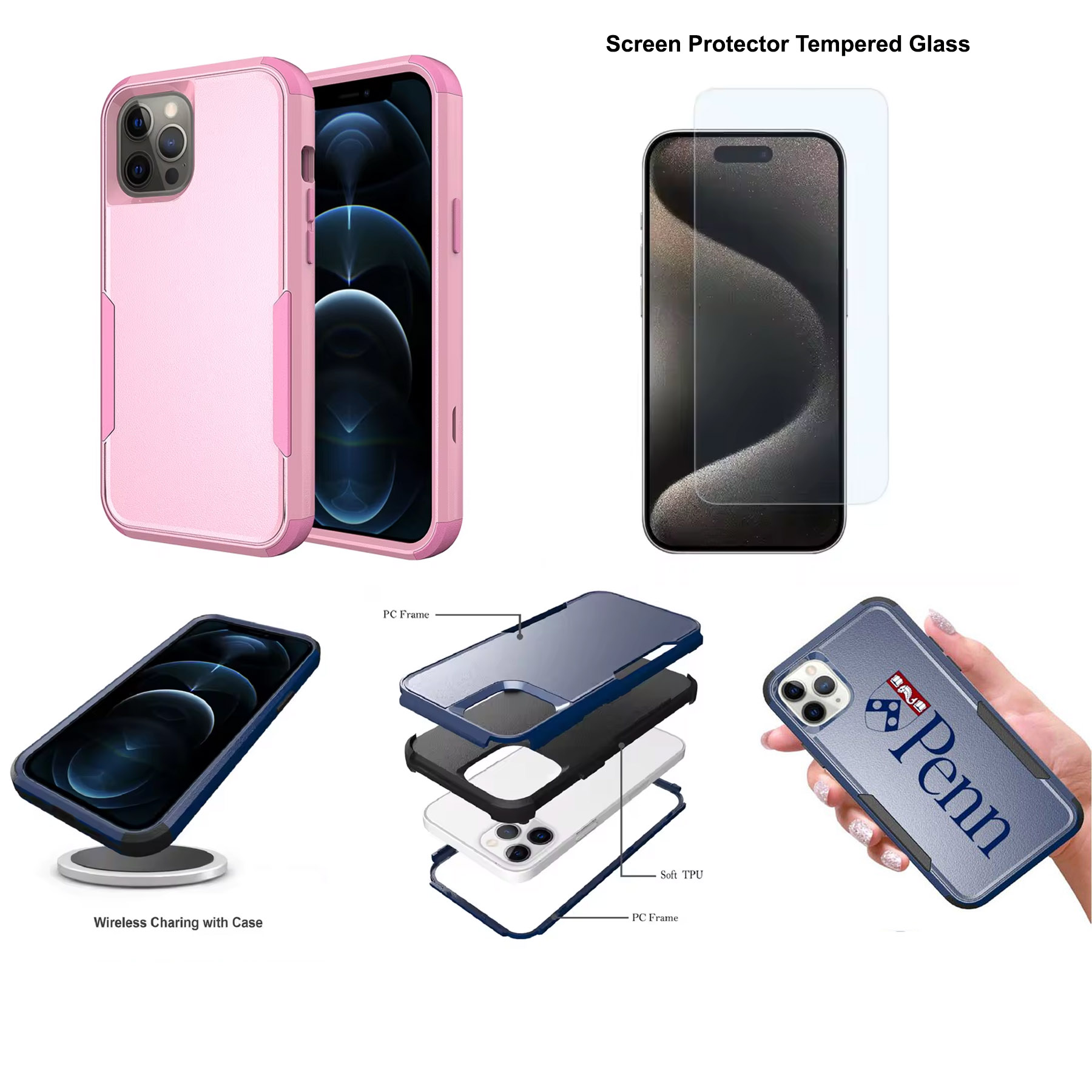 iBank ® iPhone15 Shockproof Case +Screen Protector Tempered Glass 2