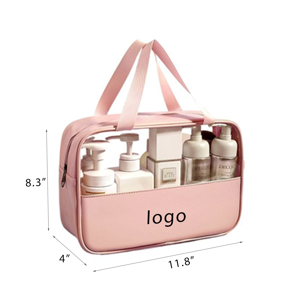 A waterproof hand-held cosmetic bag made of PU and transparent PVC 4