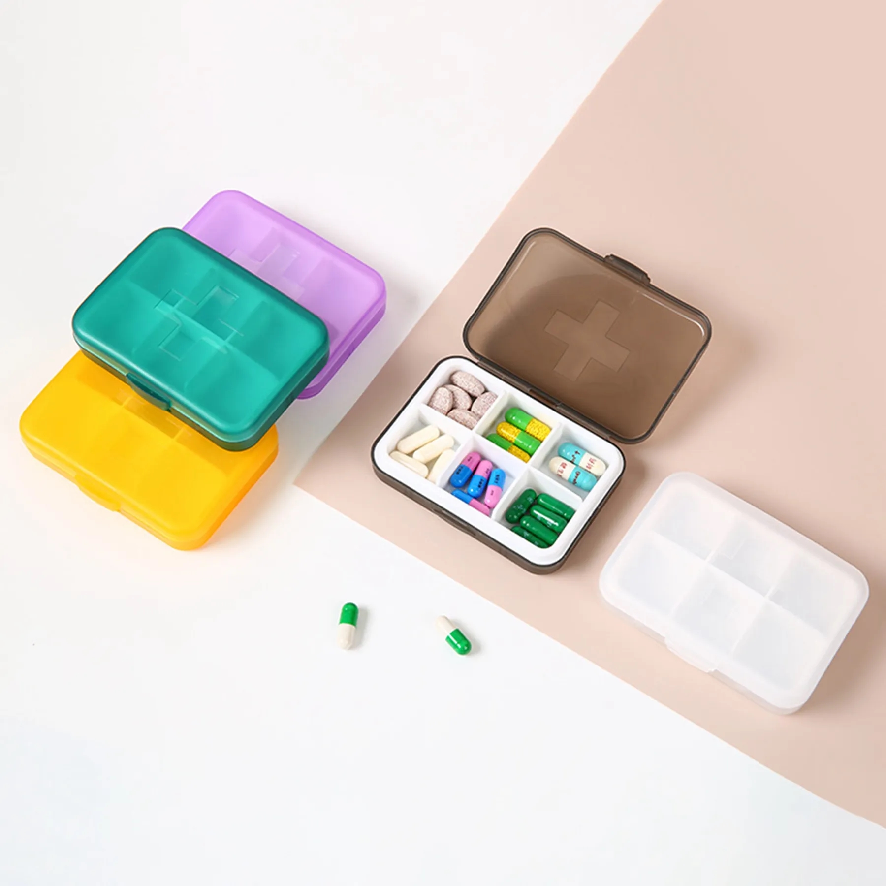 6 Compartments Square Medicine Storage Box 2