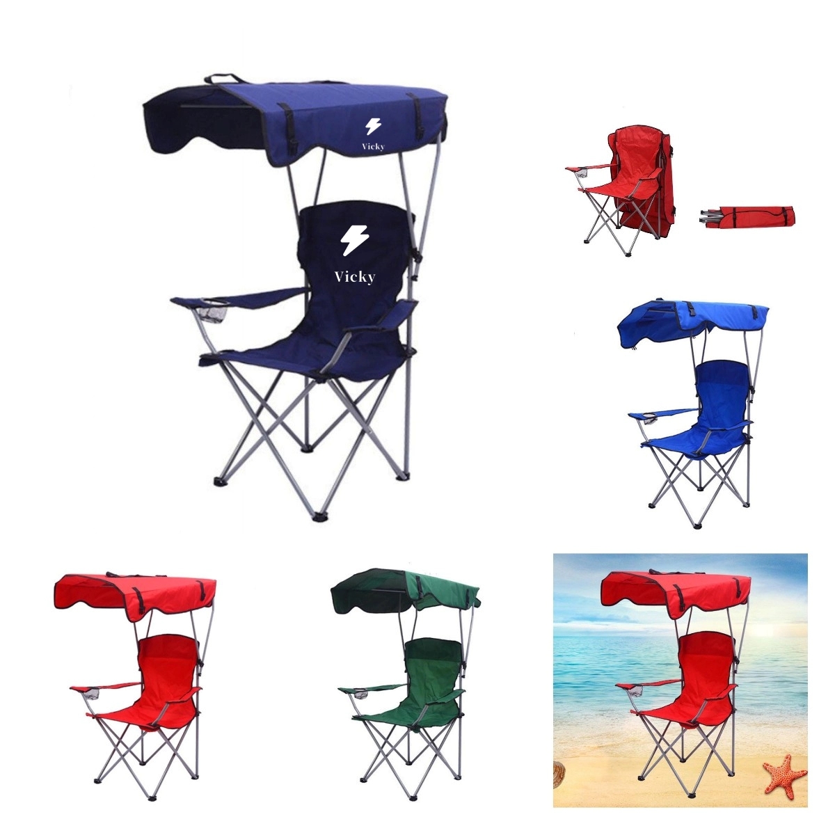 Foldable Beach Chair with Sunshade 3