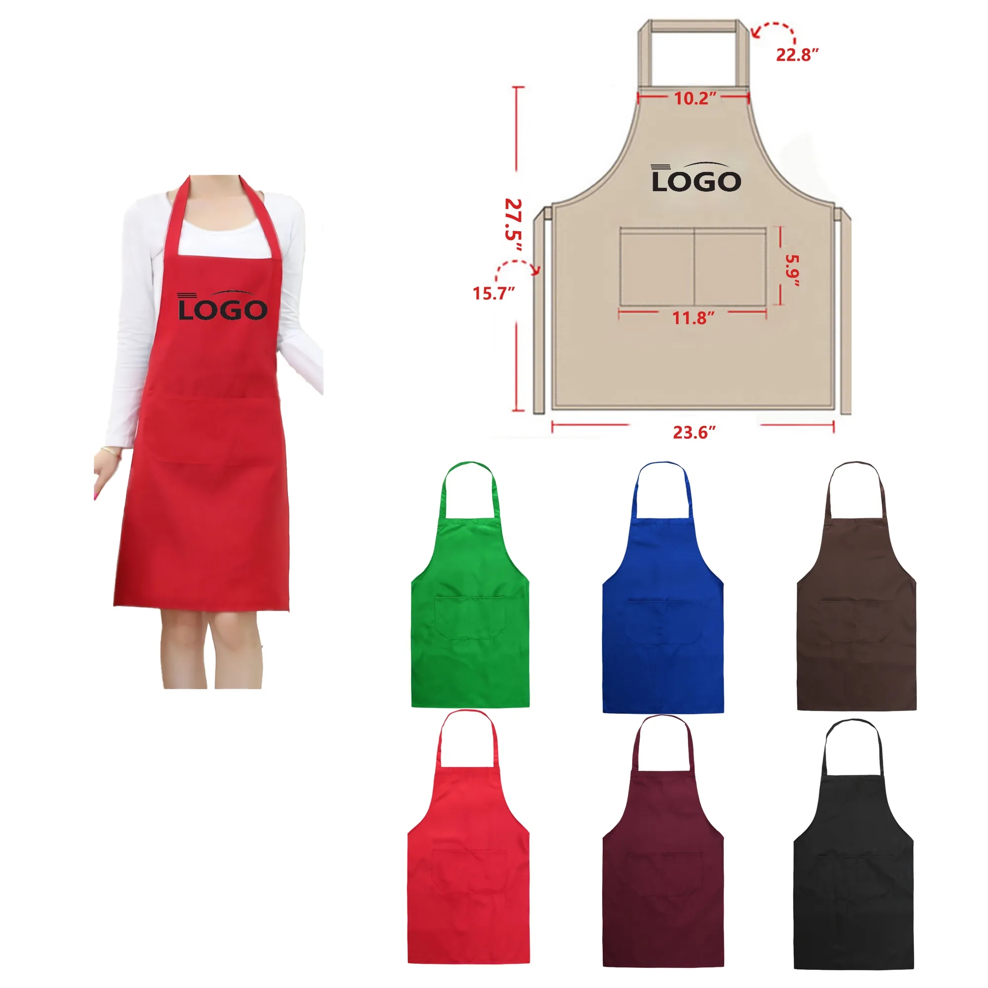 MOQ 50PCS Polyester Cooking Crafting Apron With Pockets 3