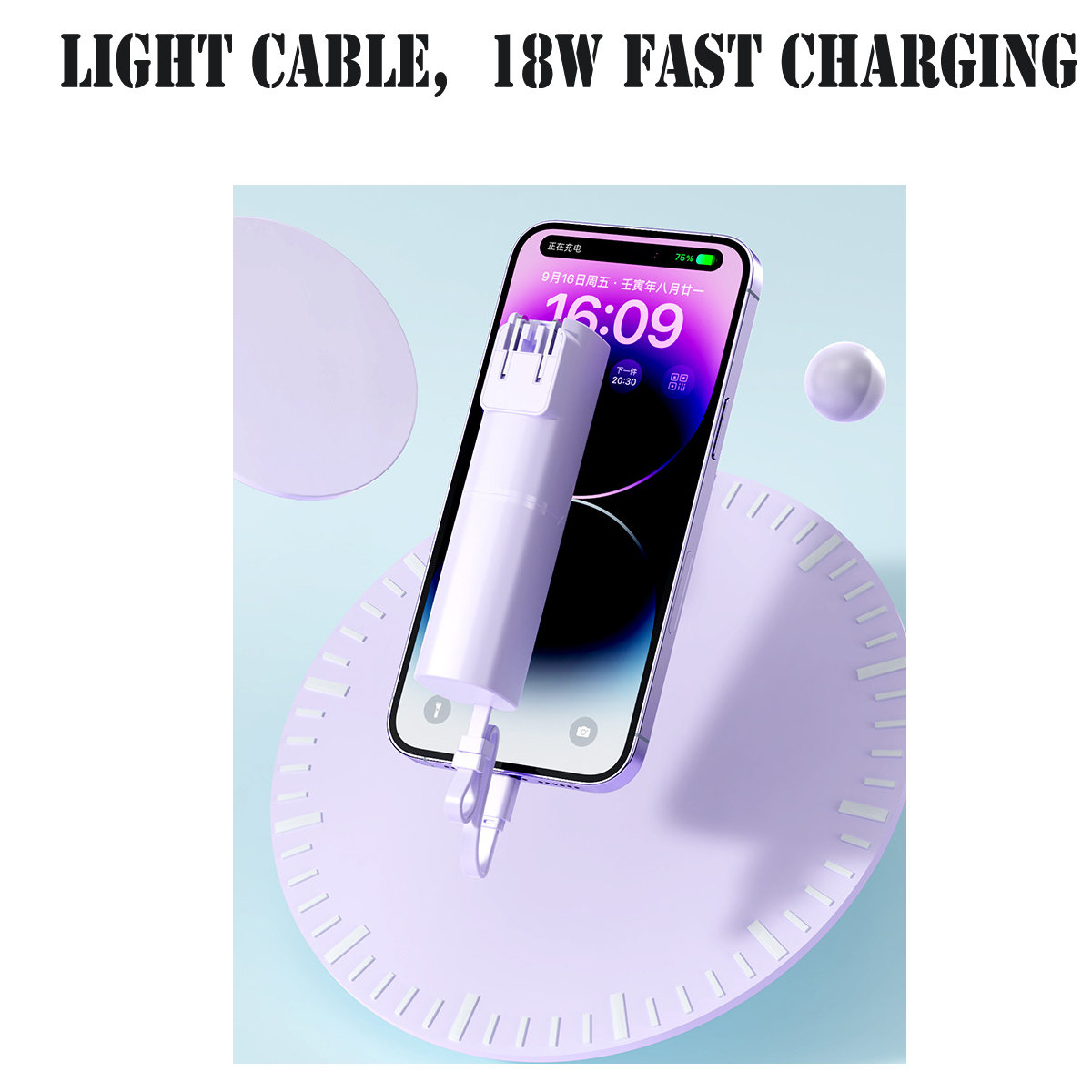 5000mAh Portable Charger with AC Plug and Built-in Cables 3