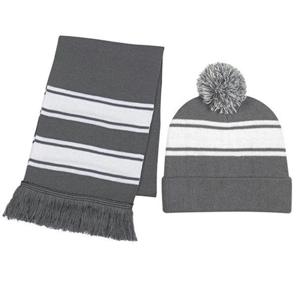 Knit Stripe Comfy Beanie/Scarf Combo 3