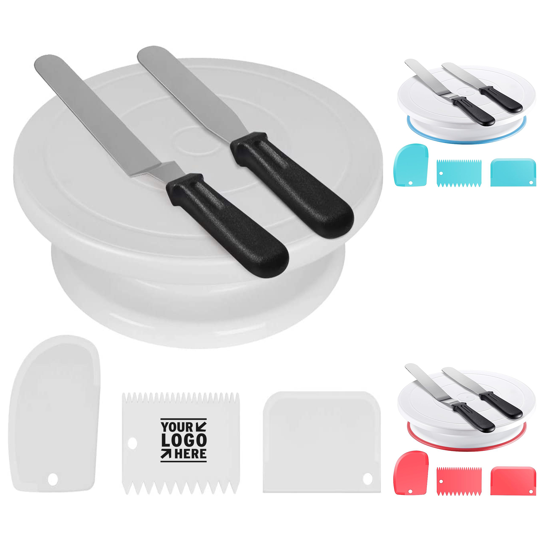 Cake Turntable with 2 Frosting Straight Angled Spatula 3 Icing Smoother Scrapers Baking Accessories 2