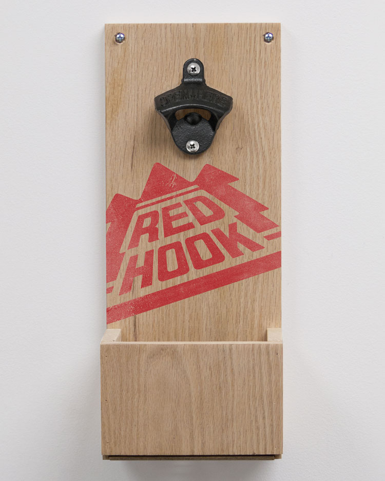 Wall-Mount Bottle Opener with Slide-Out Wood Cap Catcher