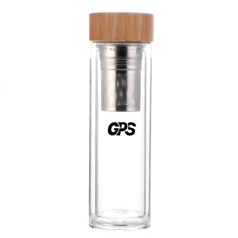 450ml double wall high borosilicate glass water bottle with bamboo lid 3