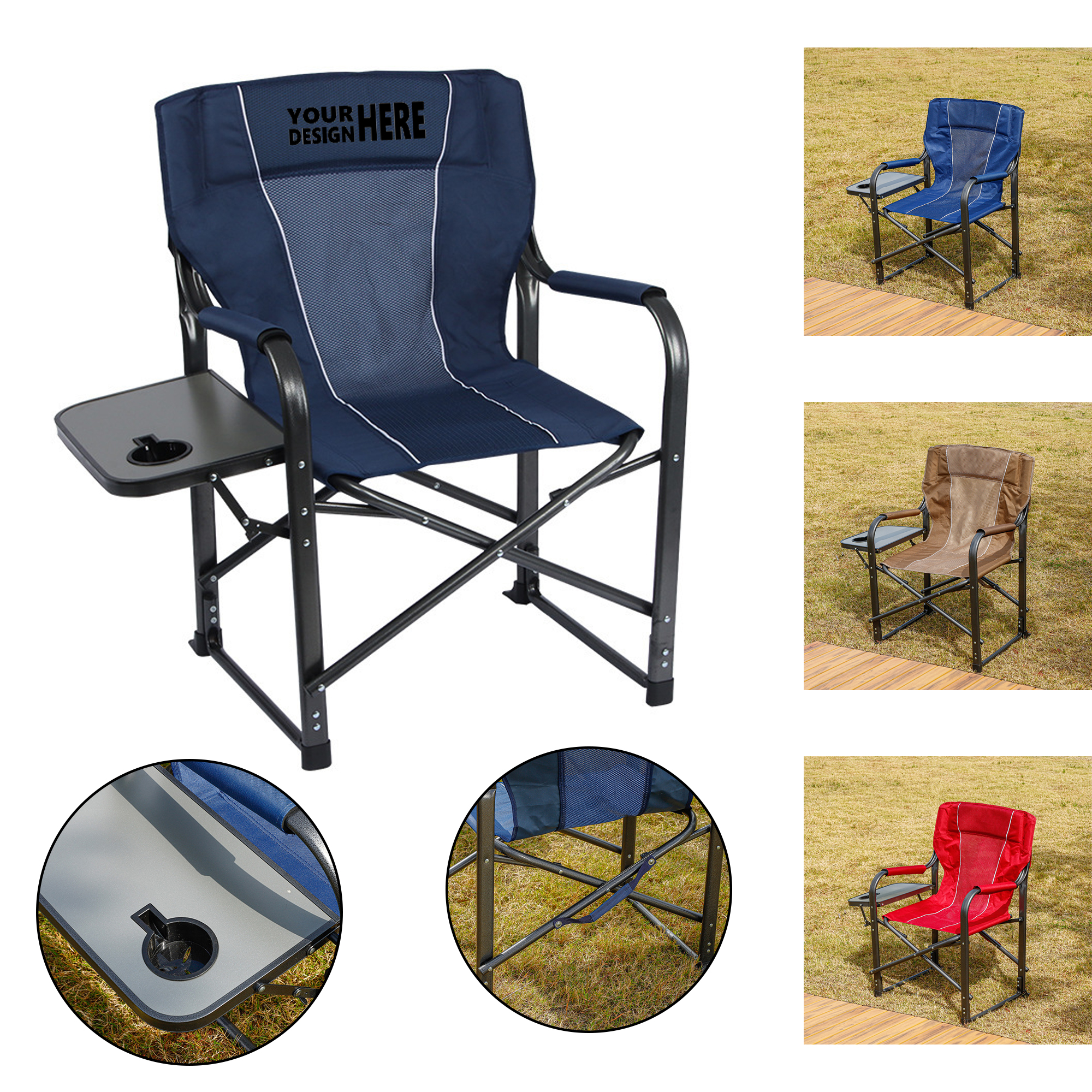 Portable Oversized Folding Director's Chair with Table - Upgraded Version 2